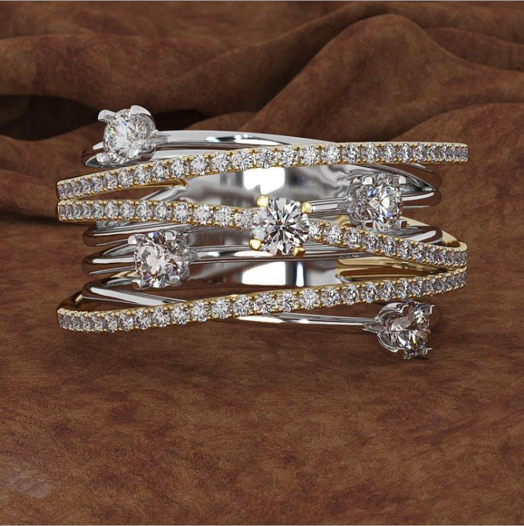 Creative Cross Color Zircon Ring for Women