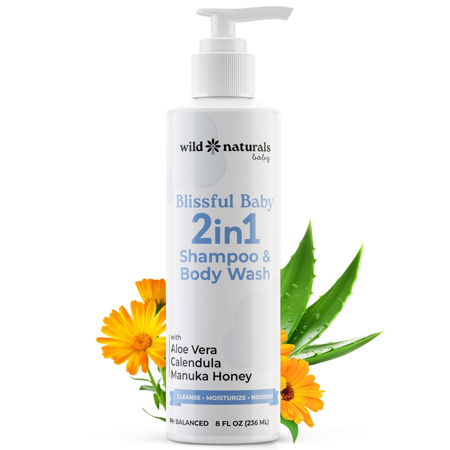 Wild Naturals Baby Shampoo and Body Wash - Hypoallergenic Kids Shampoo and Organic Baby Wash - Gentle and Moisturizing Baby Soap and Shampoo - Natural Kids Body Wash for Sensitive Skin