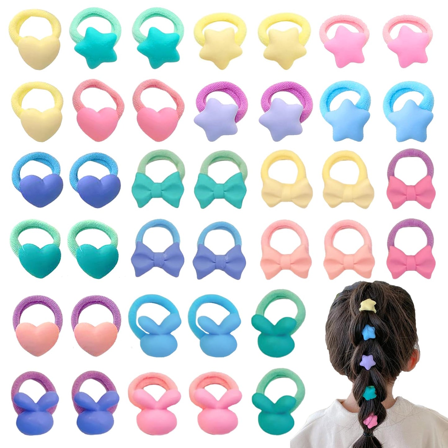 Toddler Hair Ties 40Pcs Stretchy Cute Tiny Hair Bands Soft Cotton Elastic Pony Tails Holder for Baby Littles Girls 0.8inch Dia Colorful Seamless Hair Ties No Damage Kids Scrunchies Hair Accessories