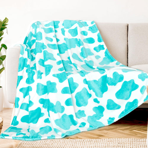 KIVEE Blue Throw Blanket Kids Cow Print Throw Blanket Soft Blankets for Couch