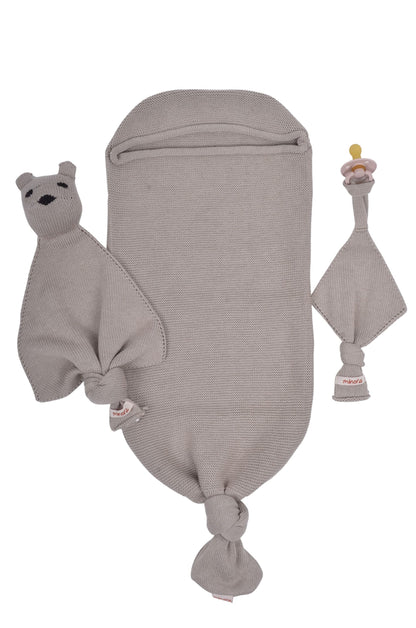 Newborn Essentials Baby Swaddle Blanket Set 1 Piece Set (1 Pacifier Holder 1 Cocoon Swaddle Sleep Sack 1 Teddy Bear) 0-8 Months Baby - Mink