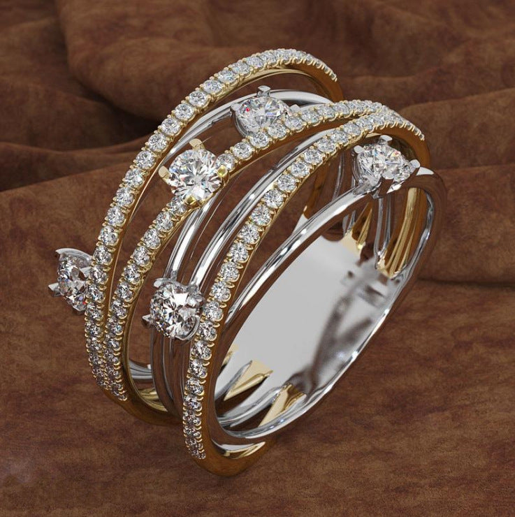 Creative Cross Color Zircon Ring for Women