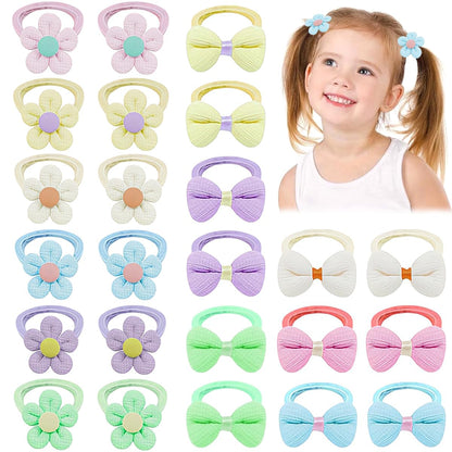 TRBSXRT 24 Pcs Toddler Hair Ties for Baby Girls - Cute Flower Toddler Hair Ties Elastic Ponytail Holders Scrunchies with Bow Design Baby Girls Hair Accessories