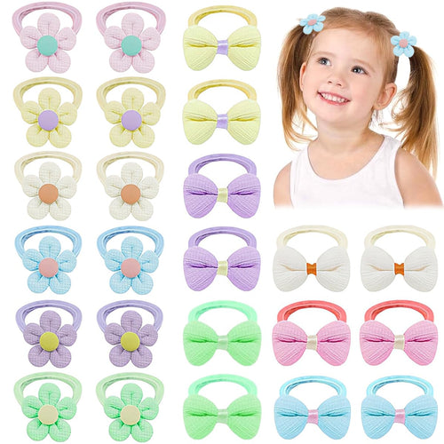 TRBSXRT 24 Pcs Toddler Hair Ties for Baby Girls - Cute Flower Toddler Hair Ties Elastic Ponytail Holders Scrunchies with Bow Design Baby Girls Hair Accessories