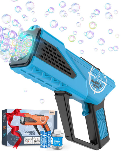 Boerfmo Bubble Gun - Rechargeable Bubble Machine for Kids - Bubbles Blaster with 10-Hole Wands & LED Light Include Bubble Solution - Boys Gifts Toys for Ages 3+ Year Old Outdoor/Birthday/Party Use