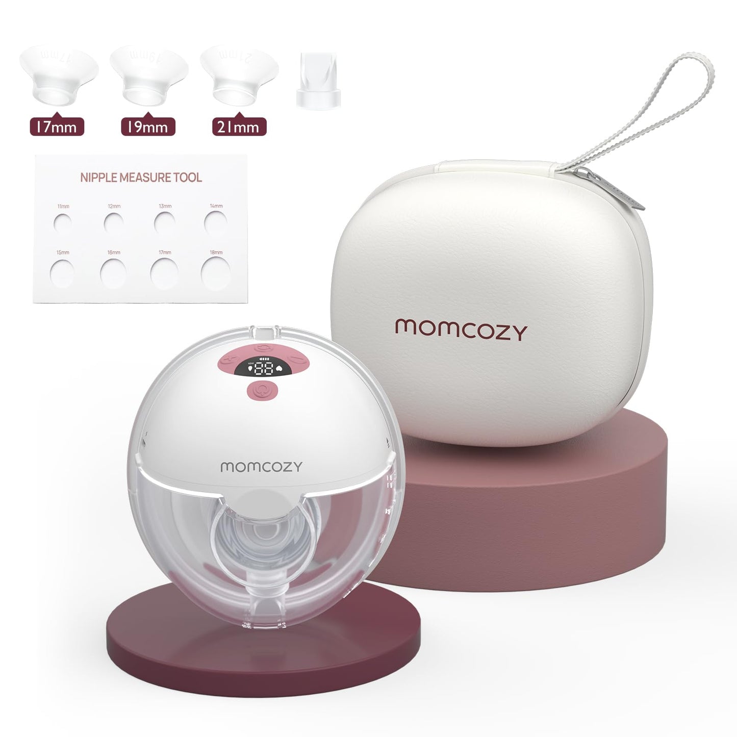 Momcozy Breast Pump Hands Free M5 Wearable Breast Pump of Baby Mouth Double-Sealed Flange with 3 Modes & 9 Levels Electric Breast Pump Portable - 24mm 1 Pack Cozy Red