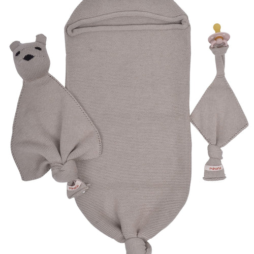 Newborn Essentials Baby Swaddle Blanket Set 1 Piece Set (1 Pacifier Holder 1 Cocoon Swaddle Sleep Sack 1 Teddy Bear) 0-8 Months Baby - Mink