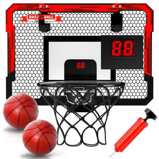Basketball Hoop Indoor for Kids 16.5" X 12.5" - Automatic Scoring Basketball Hoop Mini Basketball Hoop for Door with 2 Balls，Basketball Toy for Kids Boys Teens，Perfectly for A Basketball Lover as Gift