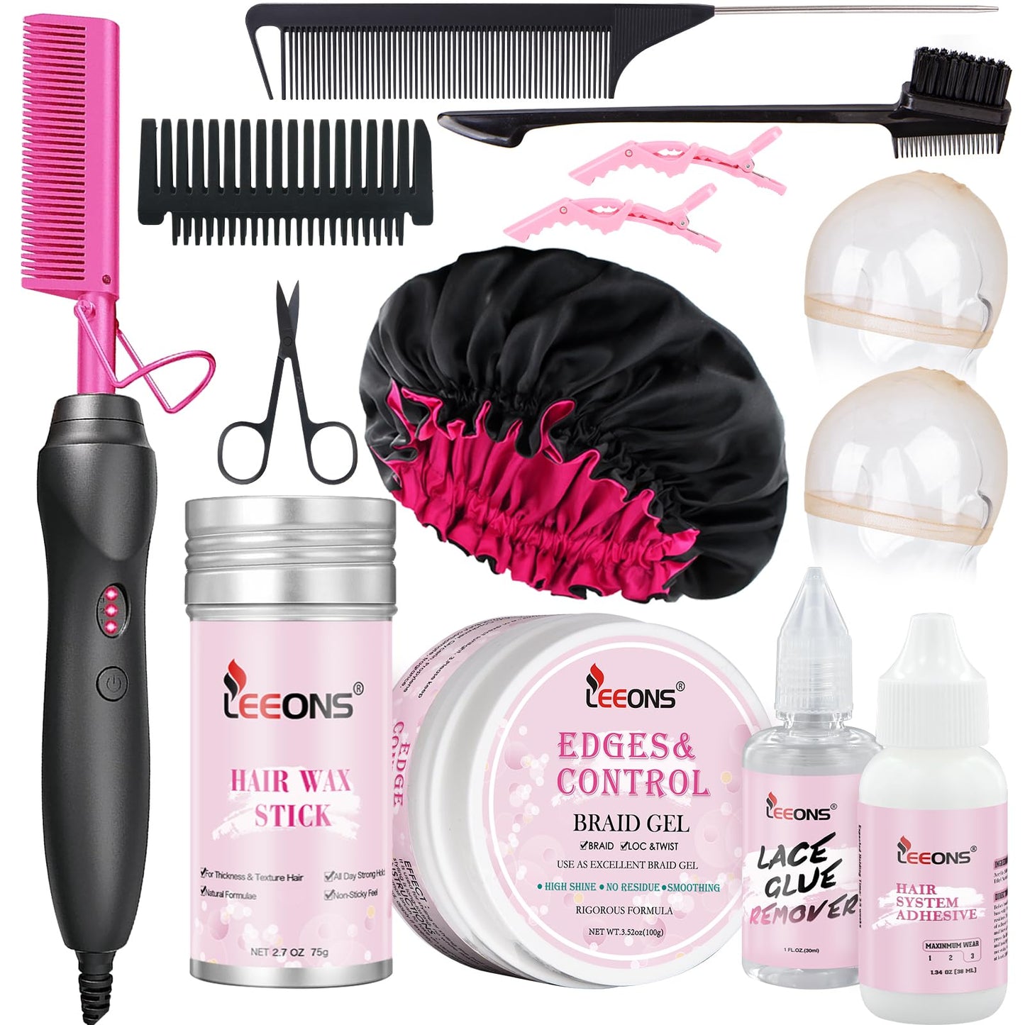 Hot Comb Electric for Wigs Hair Straightener Heat Pressing Combs Professional High Heat Hair Press Comb Adjust Temperatures Straightening Iron Hot Comb with Wig Kit for Lace Wigs