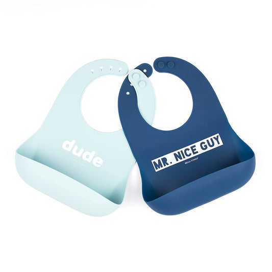 Bella Tunno Wonder Bib 2pk – Waterproof Silicone Bibs for Boys & Girls Non-toxic & BPA Free Silicone Baby Bibs & Toddler Bibs with Adjustable Neck Easy to Clean (Mr. Nice Guy & Dude)