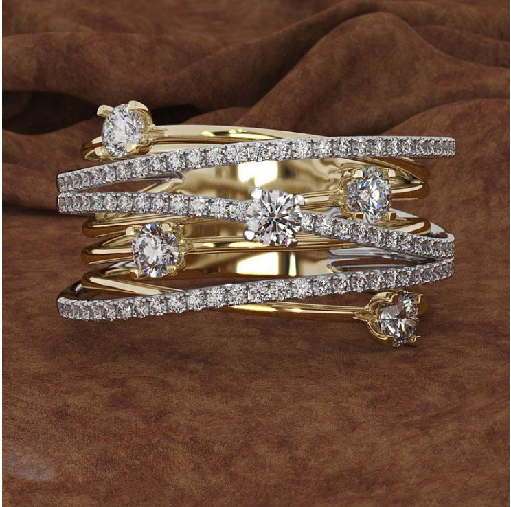 Creative Cross Color Zircon Ring for Women
