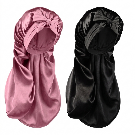 2 Pcs Long Kids Bonnets for GirlsSilky Satin Bonnet for Sleeping Kids Bonnet for Kids BraidsLong Hair (Copy)