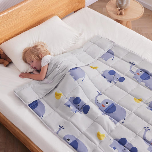 Anfie Kids Weighted Blanket (3lb, 36×48") – Cooling Breathable Throw, Grey Elephant