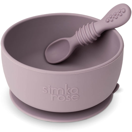 Simka Rose Baby Bowl and Spoon Set Baby Bowls Suction for Toddler BPA-Free Silicone Bowls Baby Baby Bowl and Spoon Dishwasher and Microwave Safe Baby Feeding Supplies (Lilac)