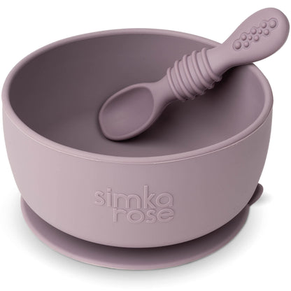 Simka Rose Baby Bowl and Spoon Set Baby Bowls Suction for Toddler BPA-Free Silicone Bowls Baby Baby Bowl and Spoon Dishwasher and Microwave Safe Baby Feeding Supplies (Lilac)