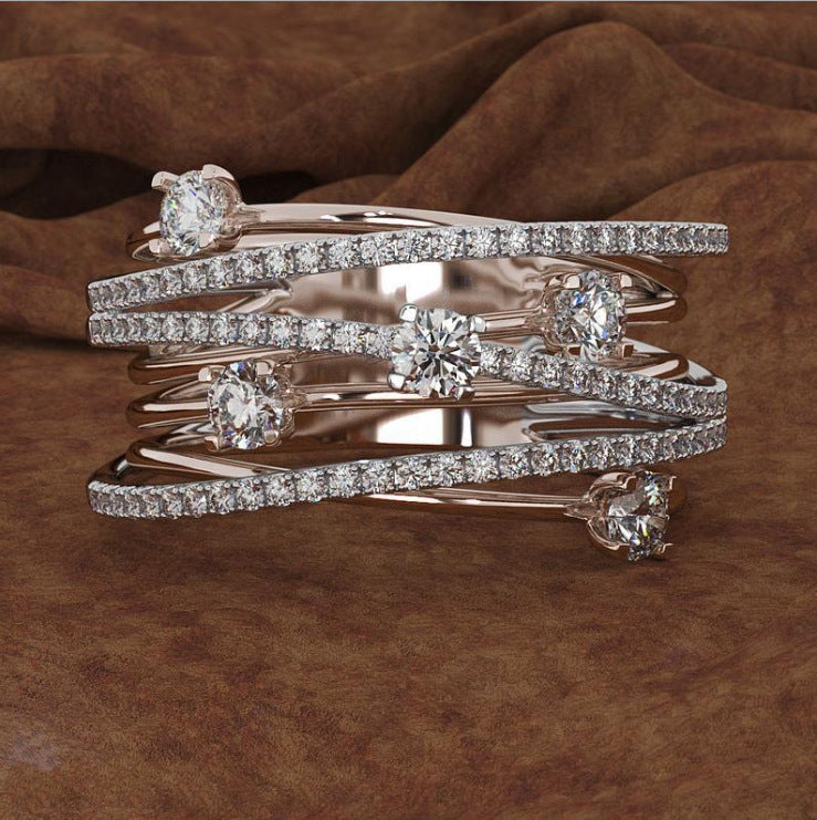 Creative Cross Color Zircon Ring for Women