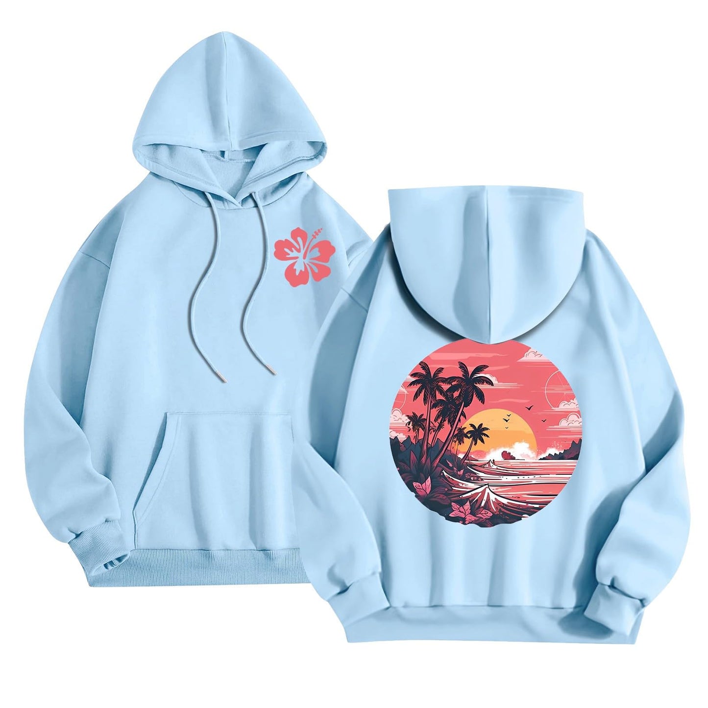 XIQIAM Pink Palm Puff Pink Palm Pink Palm Puff Hoodies for Teen Girls Cute Preppy Sweatshirt Long Sleeve Pink Graphic Pullover with Pockets